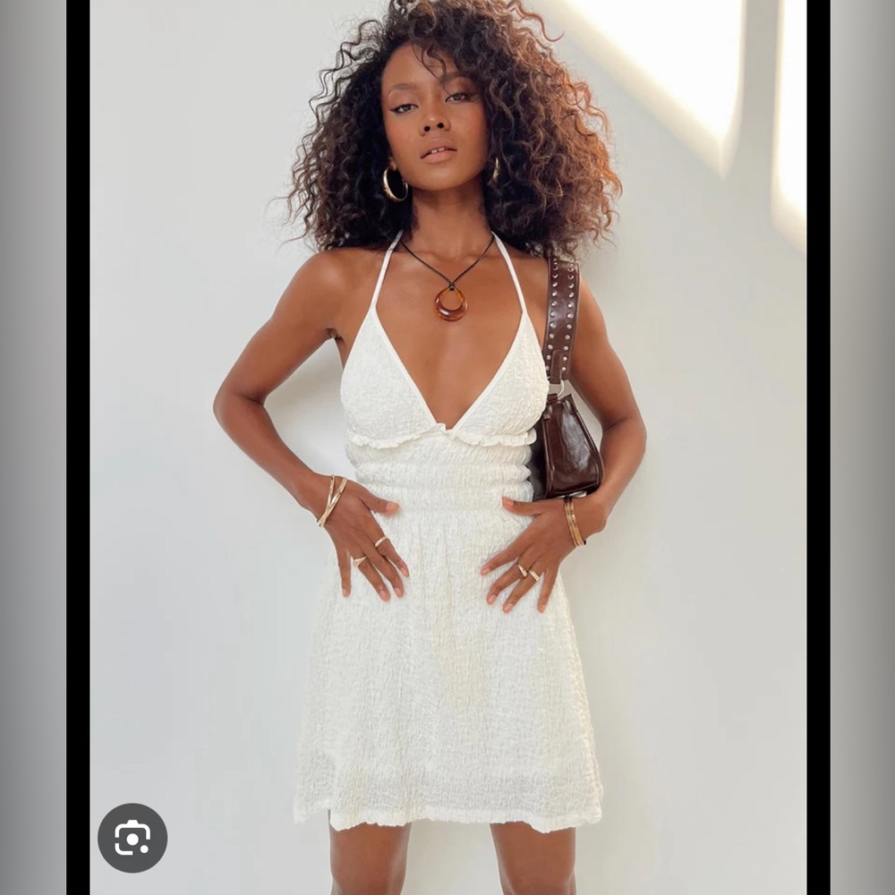 Princess Polly White Textured Halter Mini Dress